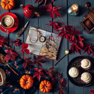 Autumn books coffee wallpaper