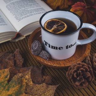 Autumn book tea wallpaper