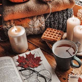 Autumn books coffee wallpaper