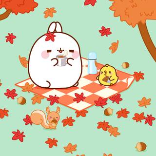 Cute autumn Molang wallpaper