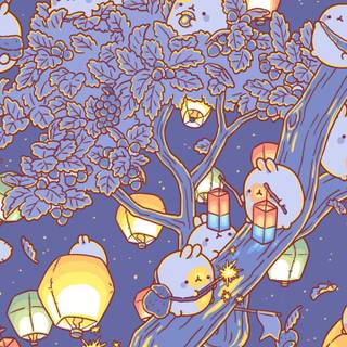 Cute autumn Molang wallpaper