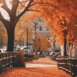 Autumn leaves street wallpaper