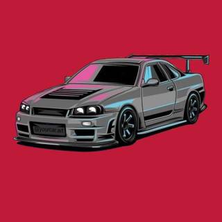 Nissan Skyline R34 cartoon 4k iPhone wallpaper