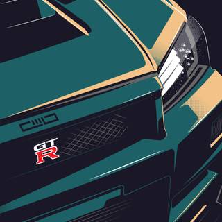Nissan Skyline R34 cartoon 4k iPhone wallpaper