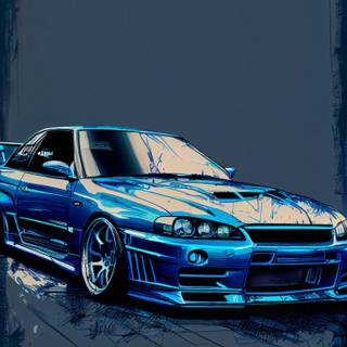 Nissan Skyline R34 cartoon 4k iPhone wallpaper