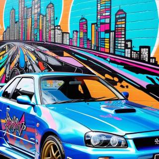 Nissan Skyline R34 cartoon 4k iPhone wallpaper