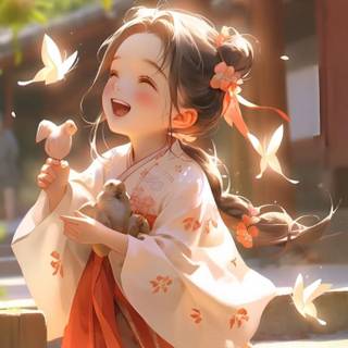 Cute Chinese cartoon girl wallpaper