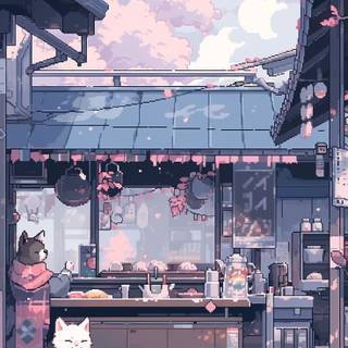 Pixel art anime wallpaper