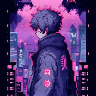 Pixel art anime wallpaper