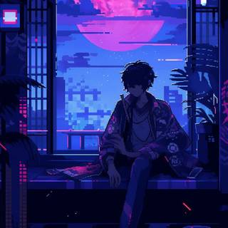 Pixel art anime wallpaper