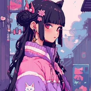 Pixel art anime wallpaper
