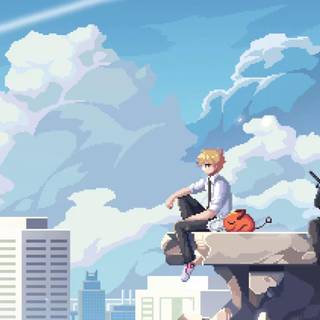 Pixel art anime wallpaper