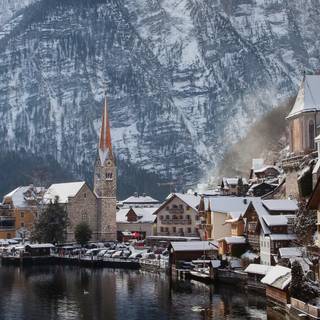 Winter snow town wallpaper