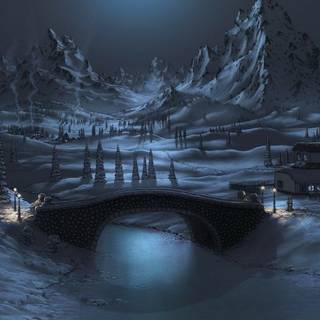 Winter snow town wallpaper