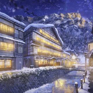 Winter snow town wallpaper
