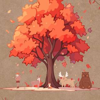 Autumn bear aesthetic wallpaper