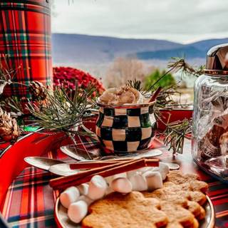 Hot cocoa and warm blankets cozy Christmas wallpaper