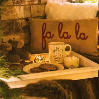 Hot cocoa and warm blankets cozy Christmas wallpaper