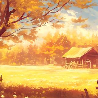 Autumn farm house wallpaper