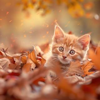 Autumn cat PC wallpaper