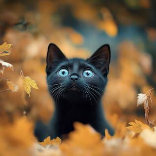 Autumn cat PC wallpaper