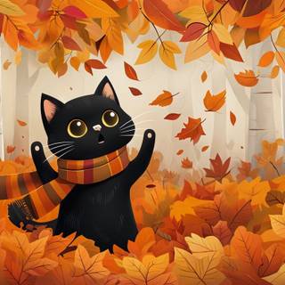 Autumn cartoon cat wallpaper