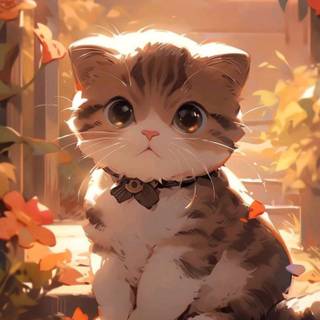 Autumn cartoon cat wallpaper