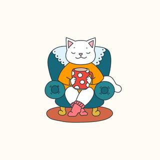 Autumn cartoon cat wallpaper