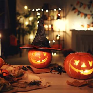 Halloween witches and candles wallpaper