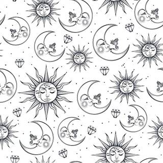 Sun and moon line art wallpaper