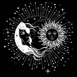 Sun and moon line art wallpaper