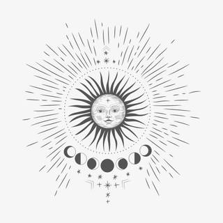 Sun and moon line art wallpaper
