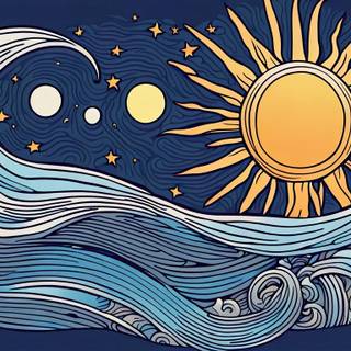 Sun and moon line art wallpaper