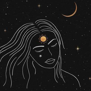 Sun and moon line art wallpaper