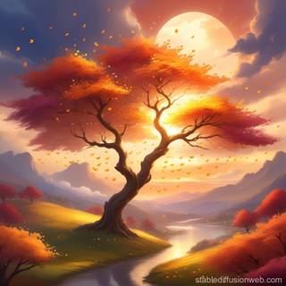 Sunset autumn tree wallpaper
