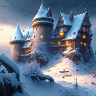 Winter old castle wallpaper