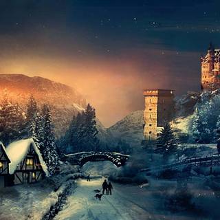 Winter old castle wallpaper