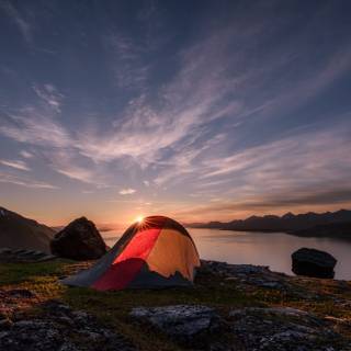 Mountain lake camping wallpaper
