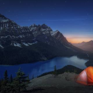 Mountain lake camping wallpaper