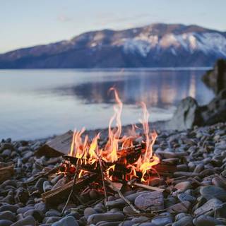 Mountain lake camping wallpaper