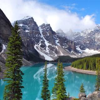 Mountain lake camping wallpaper