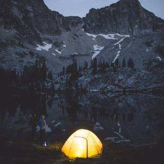 Mountain lake camping wallpaper