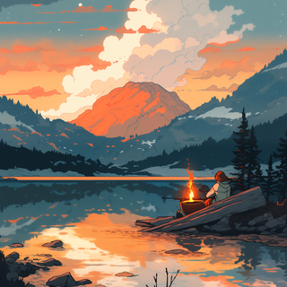 Mountain lake camping wallpaper