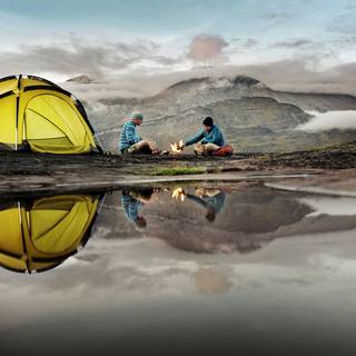 Mountain lake camping wallpaper