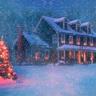 Preppy Christmas house wallpaper