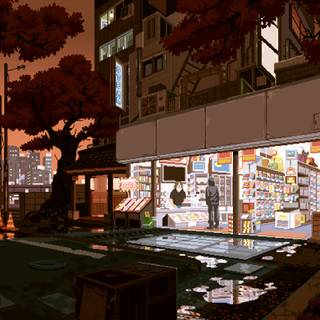 Pixeled autumn city wallpaper