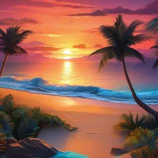 Sunset on beach island wallpaper