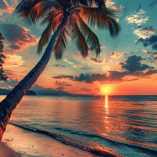 Sunset on beach island wallpaper