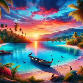 Sunset on beach island wallpaper