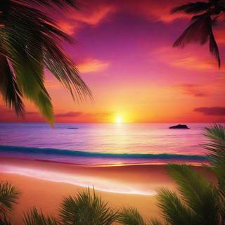 Sunset on beach island wallpaper
